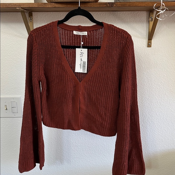 12th Tribe Sweaters - 12th Tribe Rust Knit Bell Sleeves Cropped Sweater